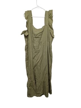 ACCESSORIZE London Olive Green Women's Cap Sleeves Maxi Dress Cotton Linen (XXL)